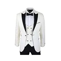 truclothing.com costume homme smoking avec motif paisley blazer et gilet en brocart détails satinés - crème beige 58