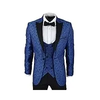 truclothing.com costume homme smoking avec motif paisley blazer et gilet en brocart détails satinés - bleu 48