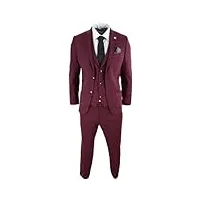 costume homme 3 pièces en laine tweed à chevrons style vintage rétro - bordeaux rouge 60