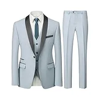 veste de costume britannique 3 pièces pour homme avec col bloqué et col simple boutonnage décontracté, lot de 3 pièces bleu ciel, xl