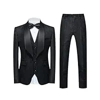costume de smoking 3 pièces à imprimé floral pour homme avec un bouton, veste, pantalon, gilet et cravate, ensemble de 3 pièces noir., xl