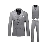 costume 3 pièces décontracté à double boutonnage pour homme (veste + gilet + pantalon), gris 9., xl