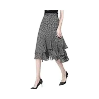dbfbdtu jupes pour femme jupe en mousseline de soie à pois taille haute jupe trapèze volants jupe midi jupes, noir , 52