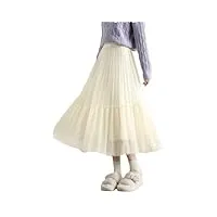 dbfbdtu jupe plissée taille haute en maille pour femme - taille élastique - jupe midi plissée pour femme, fleur de poirier abricot, taille unique