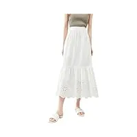 jupes pour femmes creuses solides a-line jupe style français taille élastique mince jupes midi pour femme, blanc crème, 36