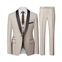 veste de costume britannique 3 pièces pour homme avec col bloqué et col simple boutonnage décontracté, lot de 3 pièces beige, l