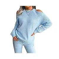 pull en tricot pour femme, col rond en tricot torsadé pulls décontractés, pull épais sans bretelles pour l'hiver, haut de base côtelé doux, pour les achats de loisirs quotidiens,bleu,xl (gris xl)