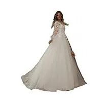 gerrit robes de mariée mariage minimaliste nuptiale col rond robe de mariée mariage minimaliste manches longues mode grande taille, blanc, 16