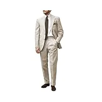 tiavllya costume en lin pour homme - 2 pièces - décontracté - coupe ajustée - pour mariage, bal de promo, smoking, beige, 46
