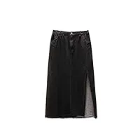 jupes en jean pour femme, longueur genou, style streetwear, décontracté, avec poche, taille haute, 62636 noir, xxxl