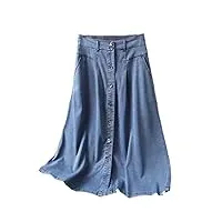 suwequest all-match fashion jupe longue à taille élastique pour femme printemps couleur unie poches à simple boutonnage jupe en jean, bleu, 36
