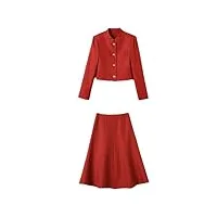 veste de costume mi-mollet pour femmes travail de bureau bouton unique jupe de costume blazer formel À col rond ensembles red blazer skirt xxxl