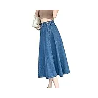 jupe en jean décontractée pour femme - jupe longue pour printemps et été - taille haute - poche élégante - jupe trapèze, bleu, 40