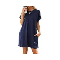 meduola femme robe casual de manches courtes robe t-shirt grande taille avec poches robe ample d'été de couleur unie s,bleu marine