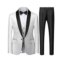 gilet 3 pièces classique à simple boutonnage pour homme coupe ajustée pantalon de costume à revers, lot de 3 pièces blanc, 5x-large