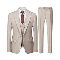 ensemble 3 pièces pour homme, coupe ajustée, décontracté, à carreaux, gilet, pantalon, veste de costume formel, lot de 3 pièces beige, 4x-large
