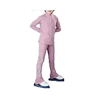 hoyi pantalon patinage artistique avec strass pour femmes et filles collants thermiques vêtements sport entraînement(size:140,color:rose)