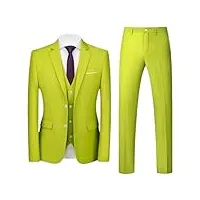 costume trois pièces décontracté pour homme - couleur unie - deux boutons - veste pantalon - gilet, lot de 3 pièces vert, taille m