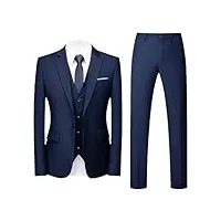 costume trois pièces décontracté pour homme - couleur unie - deux boutons - veste pantalon - gilet, lot de 3 pièces bleu marine, xl