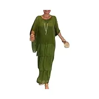 vimlo robe ample de style artistique, robe trapèze décontractée à manches 3/4 et col rond for femmes, tunique ample et fluide for les vacances (color : green, size : xxl)