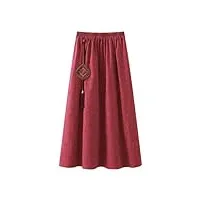 ketafound jupe mi-longue de style chinois pour femme – jupe trapèze plissée en jacquard de couleur unie, Été vintage décontracté rouge, robe À pompon À taille Élastique, comme in