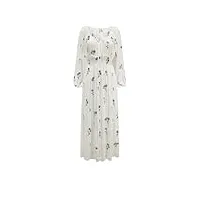 rehjjdfd robe longue à manches lanternes pour femme - taille extensible - robe fendue florale, blanc, xl