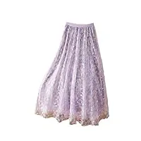 Élégante jupe longue en tulle en dentelle pour femmes, printemps, été, belle broderie florale, taille haute, jupe midi pour femme, violet, 40