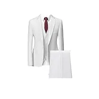 ensemble 3 pièces de costumes blazers veste pantalon gilet hommes décontracté boutique d'affaires carreaux robe formelle manteau pantalon, lot de 3 pièces blanc, taille m
