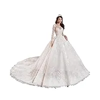 robe de mariée en dentelle, robe de mariée, manches longues, perles, fleurs, scoop, robes de princesse, 2023