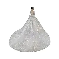 bonool robes de mariée de luxe dos nu avec nœud à lacets une ligne de perles manches longues robes de mariée élégantes