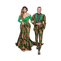 vêtements africains de saint-valentin à manches longues pour femmes maxi robes et costumes veste pour homme, 24fs1407, 5xl