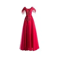 ronglong robe de mariée à manches à glands rouges pour femmes avec queue longue robe princesse sans dos, s rouge, rouge, s