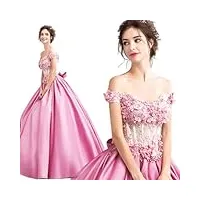 ronglong robe de mariée nuptiale en satin rose pour femmes avec une robe de soirée longue arc, xs, rose, rose, xl