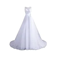 ronglong robe longue de mariage de mariée simple avec des applications en dentelle florale à queue robe de demoiselle d'honneur sans manches, xl white, blanc, xl