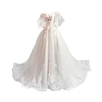 ronglong robes de mariée nuptiale pour femmes a-line fleurs de broderie avec robe hôte à Épaule de la queue, xs pink, rose, 3xl