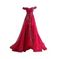 ronglong robe de mariée de mariée rouge applique à la main à Épaules dénudées pour femmes robe de soirée longue, m, rouge, rouge, xxl