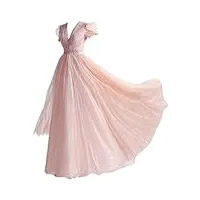 ronglong robe de mariée de mariée pour femmes en dentelle Étoile ciel rose rose v-couches à col feuilles gonflées robe de soirée, m rose, rose, xs
