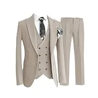 ensemble de 3 pièces pour homme blazers pantalons gilet costume robe de mariée couleur unie blazers veste pantalon gilet, lot de 3 pièces beige, l