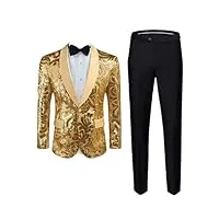 ensemble veste + pantalon pour homme - costume à paillettes dorées - robe de soirée de mariage - blazer - pantalon, 22, xs