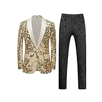 ensemble veste + pantalon pour homme - costume à paillettes dorées - robe de soirée de mariage - blazer - pantalon, doré, taille m