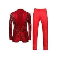 ensemble veste + pantalon pour homme - costume à paillettes dorées - robe de soirée de mariage - blazer - pantalon, rouge, xl