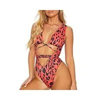 amaxrcsy bikini sexy pour femme - maillot de bain une pièce à imprimé léopard et bretelles creuses (couleur : rouge, taille : petit code) (rouge grand code)