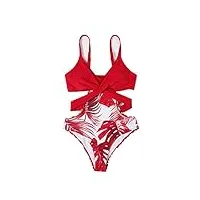 amaxrcsy maillot de bain imprimé feuille pour femme, maillot de bain une pièce skinny, bikini deux pièces (couleur : rouge, taille : grand code) (rouge petit code)