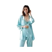 pyjama sexy en dentelle de soie glacée pour femme, ensemble trois pièces, écharpe fine, pantalon long, vêtements de maison, été