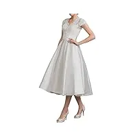sevenyxx vintage satin robe de mariée femmes dentelle civile robe de mariée longueur mollet, blanc, 44