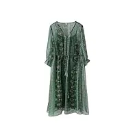 robe d'été en soie pour femme - col en v - dentelle - Élégante robe de vacances rétro, en8, l