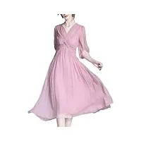 robe d'été élégante en soie pour femme, couleur unie, manches 3/4, col en v, robe de fête de vacances, pnnrk, taille xs