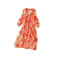 robe d'été élégante en soie pour femme avec col en v et volants, orange, l