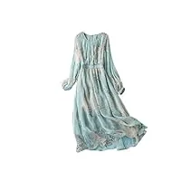 robes d'été élégantes robes en soie pour femmes robes à manches longues robes florales, bleu, l