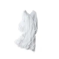 robe d'été élégante en mousseline de soie avec col en v et manches longues pour femme, 1123, length 125cm